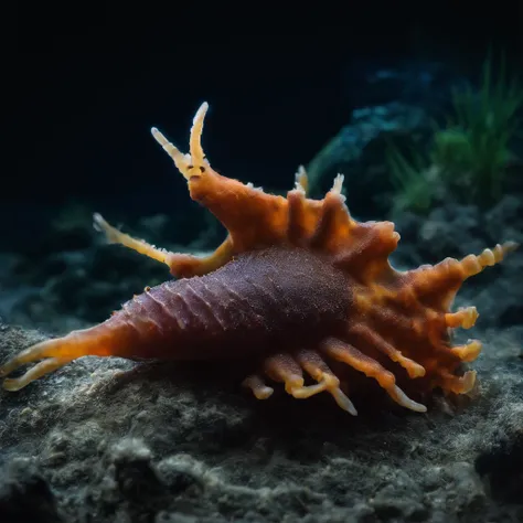 Colorful sea slugs in the aquarium、Fantastic sights、Glowing sea slugs in a dark room