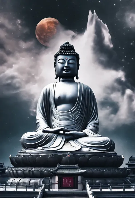 China-style，In the universe, The huge Maitreya Buddha statue stands in space，Gaze at the earth，Standing Buddha statue，with light glowing，Glow effects，Pilgrims on the road，Hyper-realistic，Ultra photo realsisim，Real Photographics，8K，High definition，high quli...