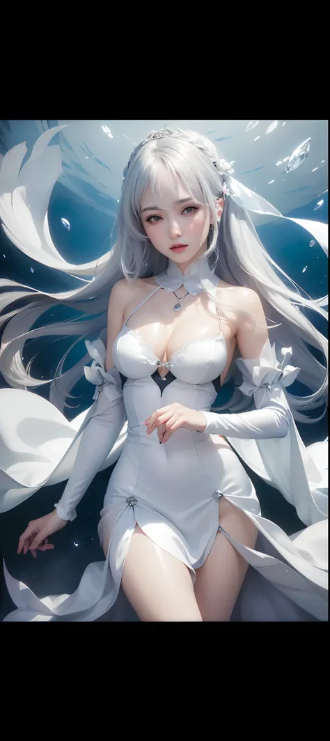 best quality, ultra high res, (photorealistic:1.4), 8k resolution, girl, (silver hair:1.3), (realistic hair:1.2), (Korean girl:1.2), (realistic eyes:1.2), (beauty face:1.3), perfect body, white pale skin, big breast, cleavage, , (eyes looked up:1.3), (wet ...