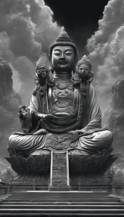 ((Masterpiece))，(Best quality))，China-style，In the universe, A huge jade statue of Maitreya Buddha stands in space，jade sculpture，Light，Transparent，Gaze at the earth，Standing Buddha statue，with light glowing，Glow effects，Pilgrims on the road，Hyper-realisti...