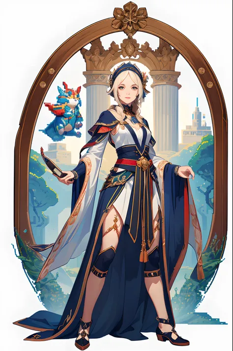 Masterpiece Artificial Empathy, she is wisdomic fighter, ((full body view)),((pixel art)) , quality rendering, 8k resolution UHD, with transparent background, highly detailed,