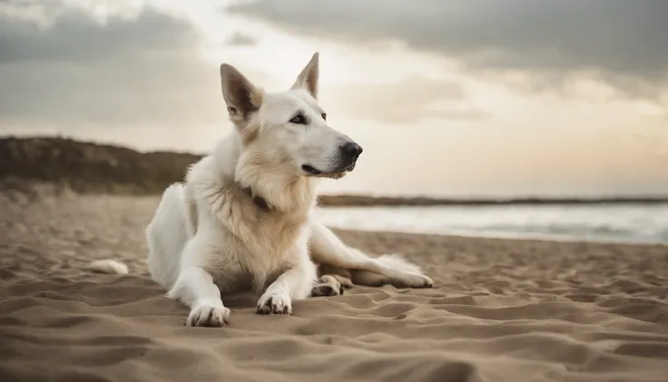 White Shepherd on the Seaside(a Dog)