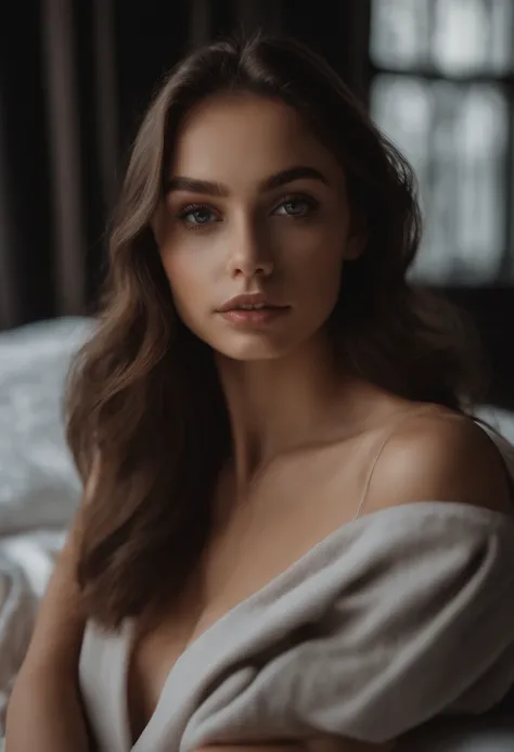 arafed woman with black clothes, sexy girl with brown eyes, portrait sophie mudd, brown hair and large eyes, selfie of a young woman, bedroom eyes, violet myers, without makeup, natural makeup, looking directly at the camera, face with artgram, subtle make...