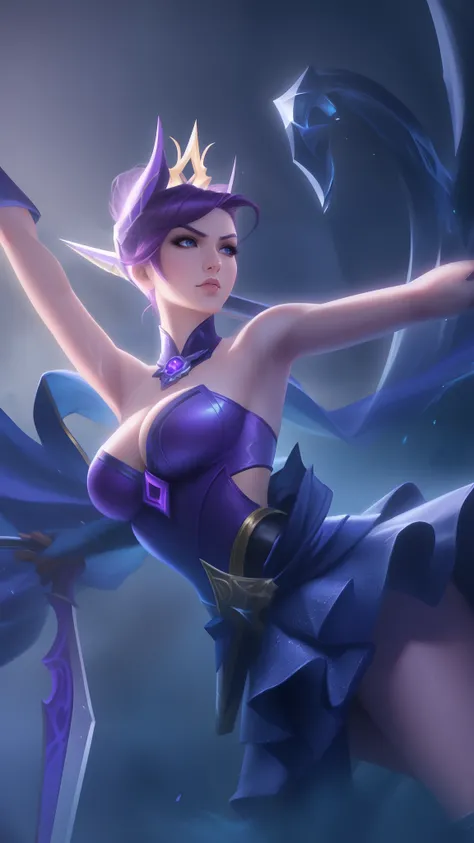 a woman in a purple dress holding a sword and a sword, style artgerm, ig model | artgerm, irelia, extremely detailed artgerm, nocturne from league of legends, artgerm style, artgerm lau, as seen on artgerm, official splash art, artgerm detailed, splash art