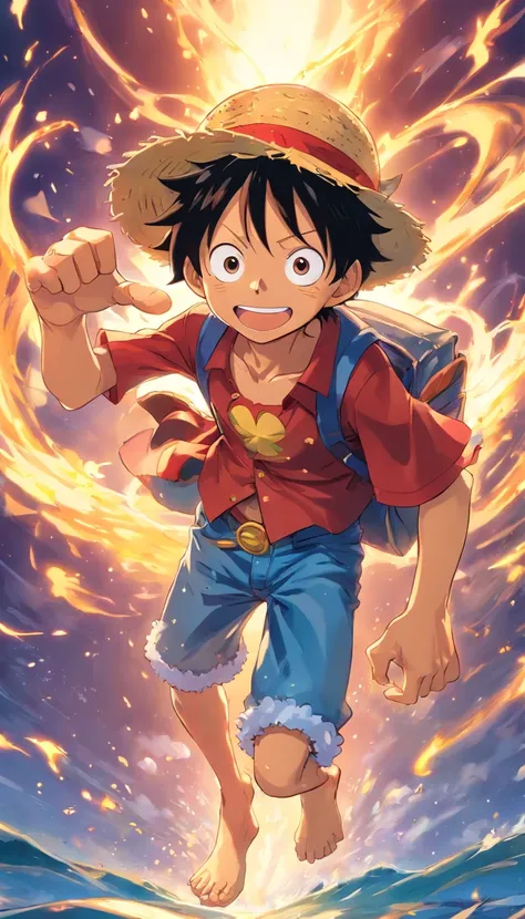 Detailed illustration of Monkey D. Luffy in his baggy form the clown of power