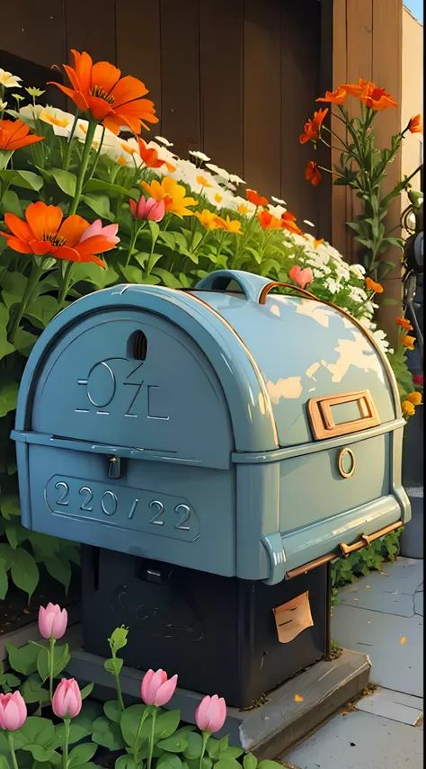 Garden Flowers Pigeons Mailbox