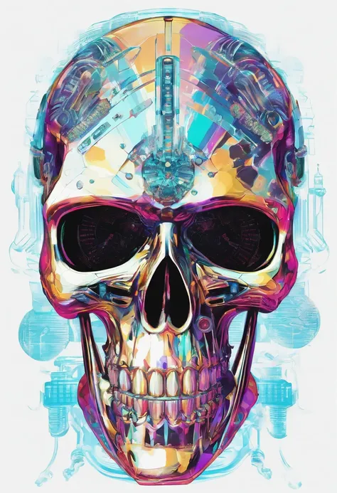 Skull in crystals, ciberpunk