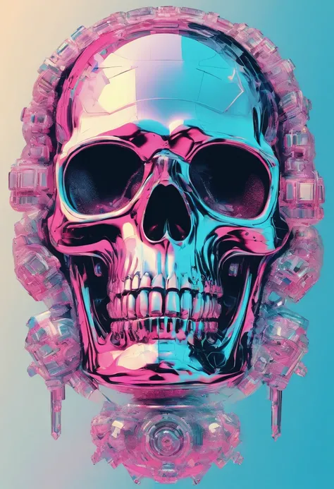 Skull in crystals, ciberpunk