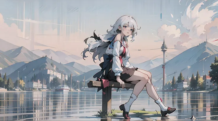 (best quality,4k,anime:1.2),anime girl sitting on a bench with crossed legs, konachan anime wallpaper, anime style 4k, girl with...