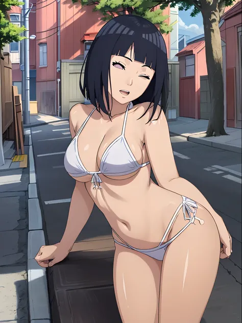 (WALLPAPER,  (hinata(boruto), (((white string bikini))), masterpiece, 4k, vector coloring, fully body view, (scene of knocked out girl on street), (high color saturation), contrast lighting, mature female, (curvy:0.8), solo, anime style, sharp focus, profe...