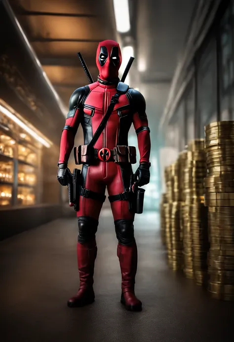 Deadpool, (estilo de brinquedo da caixa cega:1.2), (tiro de corpo inteiro) , 1 Deadpool, Glasses:1.2, Cyberpunk, brilho sonhador, luminous neon lights, limpo, fundo branco, ( global ilumination, Traching de raias, HDR, unreal render,Reasonable design, alto...