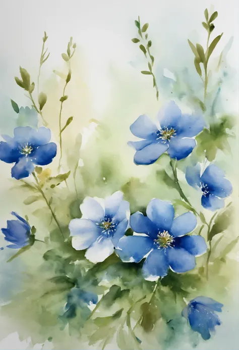 aquarelle, Small flowers，Blue and green， Beautiful, 1:1, the watercolor style, Wet process and wet process, mute, Indigo, Fabric design, Flat illustration, highly detailed cleaning, Vector image, Masterpiece, professional, isometry, There is a distance，Bri...