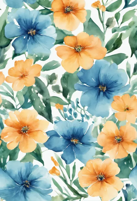 aquarelle, Small flowers，Blue and green， Beautiful, 1:1, the watercolor style, Wet process and wet process, mute, Indigo, Fabric design, Flat illustration, highly detailed cleaning, Vector image, Masterpiece, professional, isometry, There is a distance，Bri...