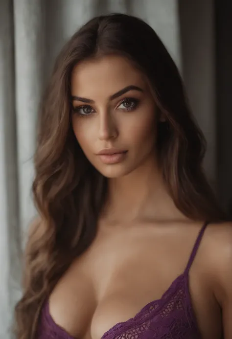 arafat woman in matching bikini, big tits, sexy girl with brown eyes, portrait Sophie Mudd, brown hair and big eyes, young woman selfie, bedroom eyes, purple myers, no makeup, natural makeup, looking directly into the camera, face with artgram, subtle make...