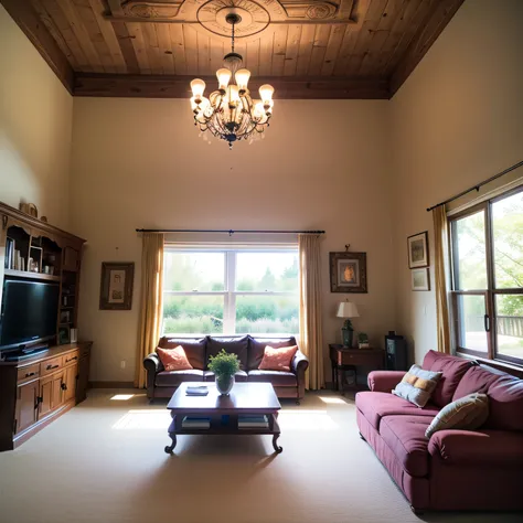 transitional family room with Windows