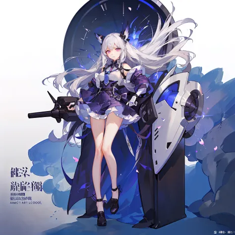 Future technology sense female high school student，校服，High-tech sense in school，A girl with long silver-white hair and waist，Pink eyes，Air bangs，Jump down from a height，Vigilant eyes