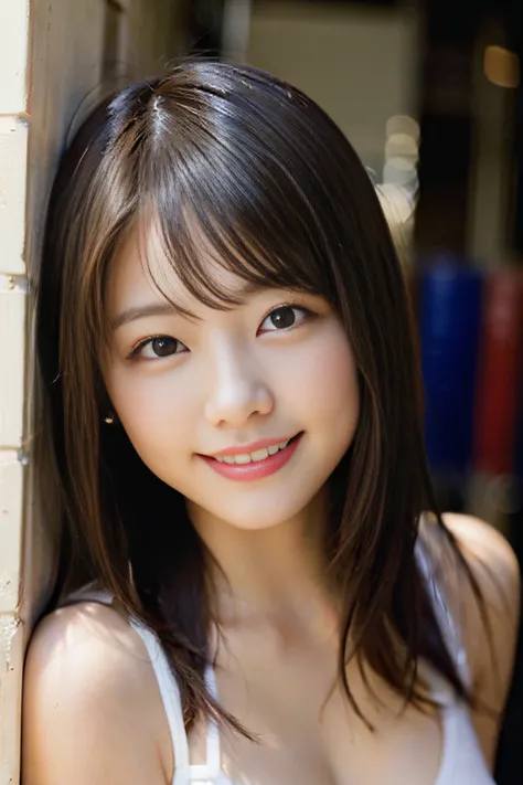 (8K、Raw photography、top-quality、​masterpiece:1.2)、(realisitic、Photorealsitic:1.37)、ultra-detailliert、超A high resolution、女の子1人、see the beholder、beautifull detailed face、A smile、Constriction、(Slim waist) :1.3)、Beautiful detailed skin、Skin Texture、Floating ha...