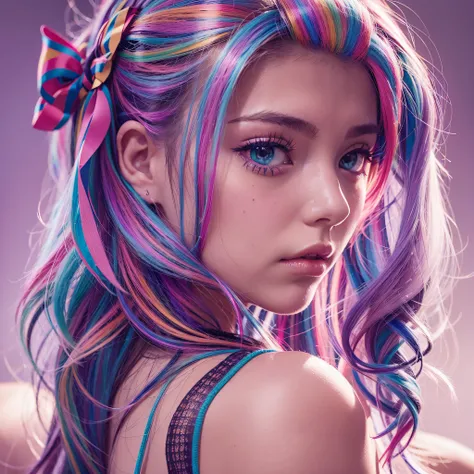 NSFW,multicolored hair, Hair Ribbon, surrealism, Cinematic lighting, close-up, nffsw, high details, masutepiece