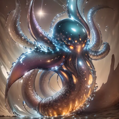 masterpiece, best quality, the wallpaper, endless space,purpleish color，glass cthulhu octopus，terroral，unholy，in space，lovecraft...