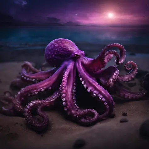 Masterpiece, Best quality, the wallpaper, Endless space,purpleish color，（Glass octopus），Cthulhu，terroral，unholy，on the sky，starlights。Lovecraft style,Photorealistic, high resolution, Detailed, Sharp focus