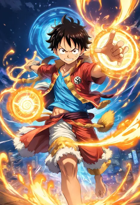 a detailed illustration of Monkey D. Luffy em sua forma Gear 5