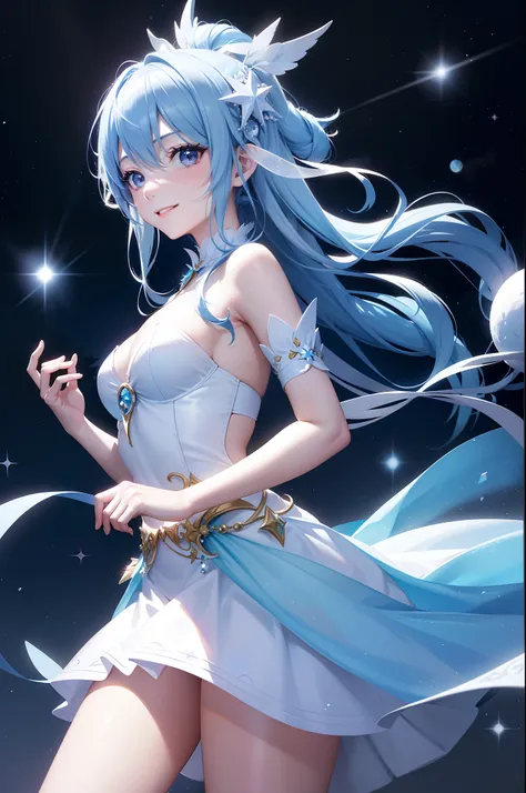 Super Idol　a beauty girl　A charming smile　sky blue hair　length hair　Twin-tailed　Bright blue and white costume　　constellation　a moon　Crystal brilliance

Spirit of Polar Light
World of ice and snow
The power of light and magic
Butoh and music
Polar Fairy
Arc...