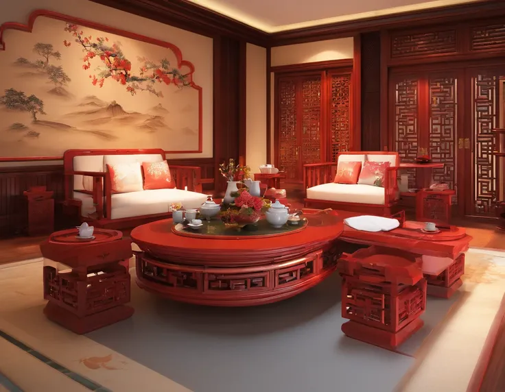 Medium Ceremony Room，Chinese tea table，Chinese tea set，Real Photographics