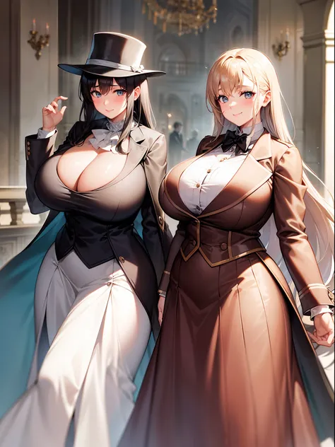 sherlock holmes & watson,
huge huge huge huge huge huge busty 2 girls assemble,
sherlock holmes girl brown glen check frock coat,
side standing watson girl white formal suits,
detective,
gently,
elegance,
wind,
smile,
london,
baker street,
british,
real fa...