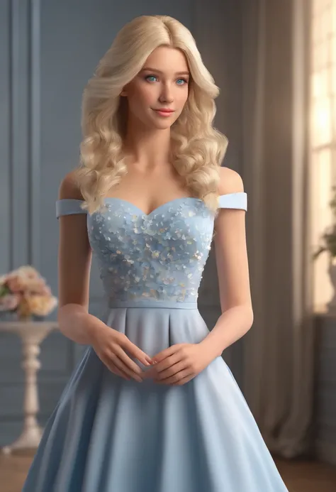 Ultra-realistic, Blonde Hair, Blue Eyes, girl wearing dress