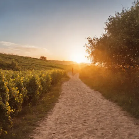 Encontre o Sol em Si. The inner Sun you encounter illuminates the outer path you walk. scenic view, foto utra realista. Humano, por do sol.