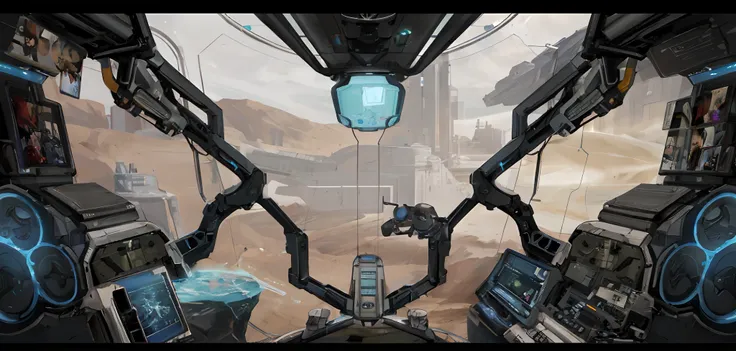 Theres a view of a Sci-Fi spaceship from the inside, Arte conceitual do jogo FPS, Future science fiction. Jogo CG, gameplay screenshot with ui, Conceito de jogo FPS, sci-fi space game art, captura de tela em primeira pessoa, Captura de tela de jogabilidade...