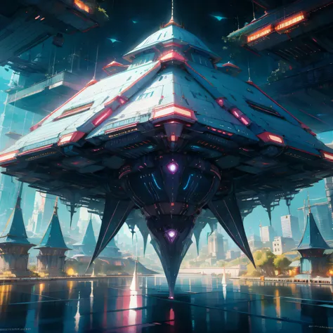 City of another futuristic hexagonal prism shaped alien flying inspace