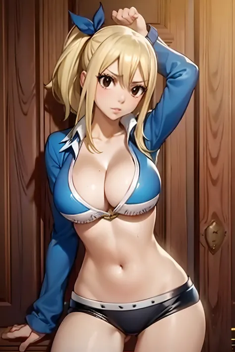 Lucy Heartfilia, sexy outfit, cleavage, large breasts, beautiful blonde hair, sensual expression, masterpiece, sexy pose, whole body visible in the frame