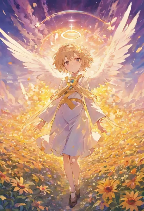 Anime handsome boy with white wings and halo in a flower field, beautiful angel, Angel handsome boy, Guviz-style artwork, Guweiz in Pixiv ArtStation, guweiz masterpiece, Portrait of a beautiful angel, beautiful fantasy anime, beautiful angel, full - body m...