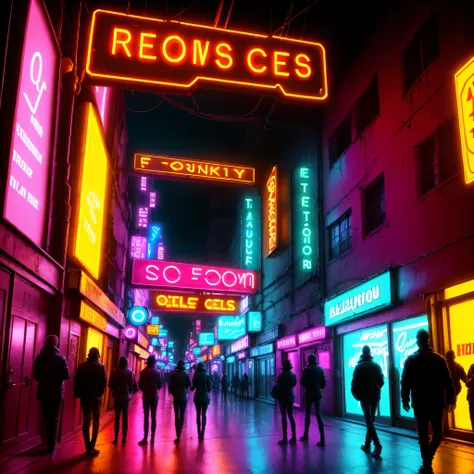 best quality ,  a room filled with lots of neon signs