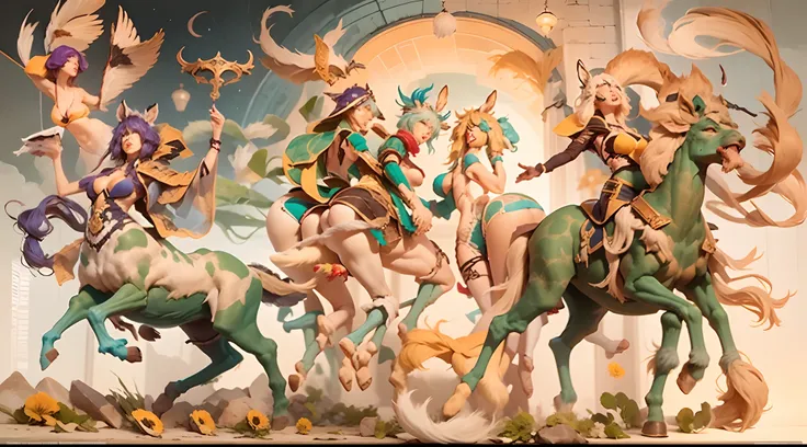 In the beautiful illustration of this super-grand scene，The ultra-distant lens shows us（Over eight separate and distinctive centaur characters：9.9），They all have their own characteristics，Vivid and interesting。Radiant from the heavens（Angelic centaurs：6.6）...