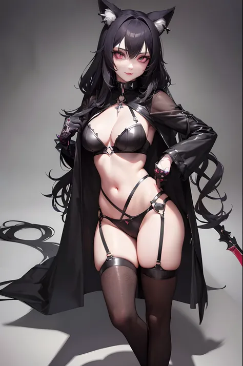 (Furry goth girl) with a seductive gaze, showcasing intricate fur patterns on her face and captivating eyes, smooth legs, high heels. She confidently wears a spiked collar and embraces her dominatrix persona in a revealing cosplay outfit, exposed cleavage ...