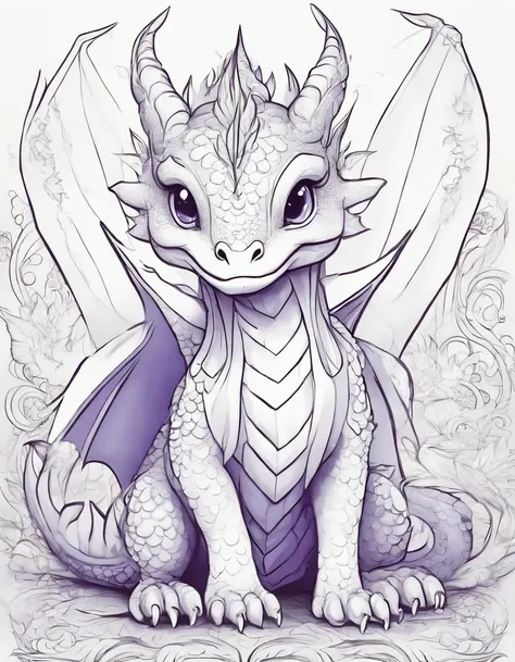 a coloring page of a baby dragon sitting on the ground, coloring pages, clean coloring book page, coloring book outline, coloring book page, cute little dragon, colouring pages, coloring book, line art colouring page, inspired by Saitō Kiyoshi, coloring pa...