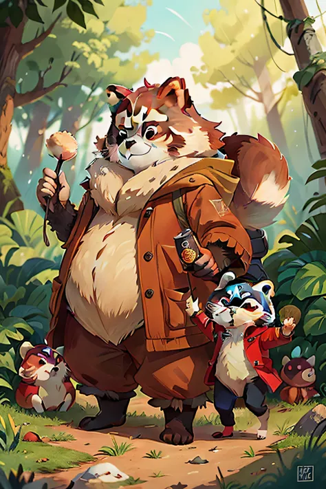 The tanuki has a slender body，Thick hair，The coat color on the back is usually gray-brown or brown，The abdomen is light-colored。They have a white streak on their faces，From the nose to the perimeter of both eyes，It looks like a red panda wearing a mask。，ad...