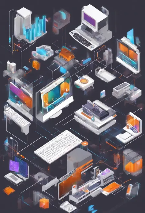 BANNER Hardware and software computer technology background Isometric elements