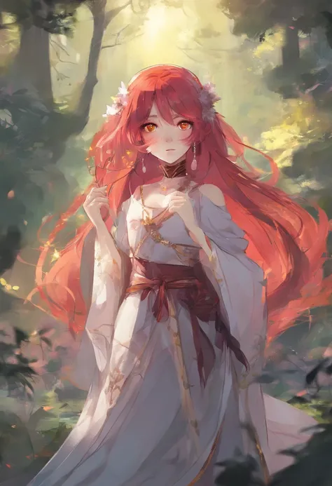 Anime girl princess with red hair and yellow eyes