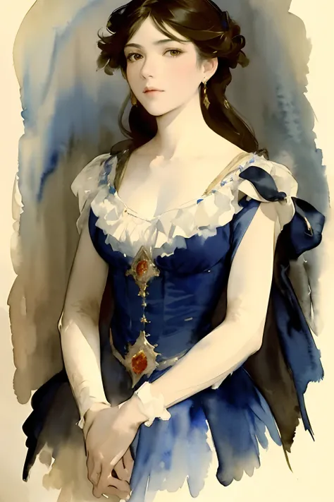 ((Watercolor by singer Sargent))、(top-quality、​masterpiece)、Beautiful adult mexican woman, however、Staring at the viewer, Very feminine,