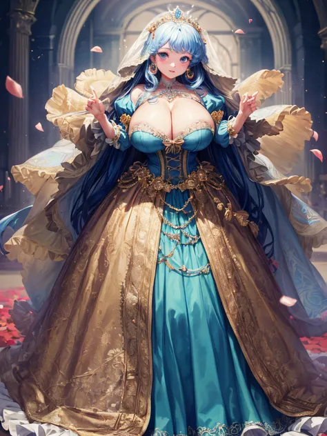 (masterpiece, best quality,extremely detailed:1.1),(moe anime art style:1.2),1girl,((full body,focus face)),((solo)), cute, kawaii,digital art,((1 gorgeous anime princess wearing beautiful embroidery and jeweled gorgeous princess rococo ballgown with volum...