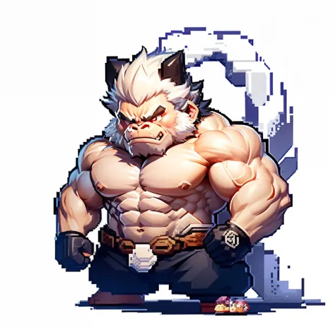 (独奏,bodybuilder,Full body,Chibi,pixels,Pixel art,Getting older),White-haired boss gorilla,(White background:1.4),( Clear lines, High Sharpness,Best Quality, Very detailed, masutepiece, Anime )