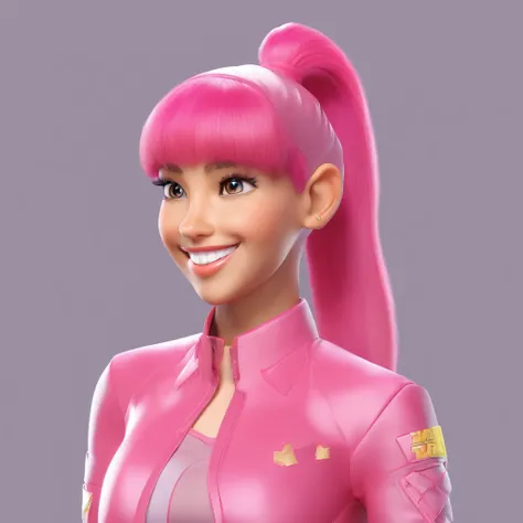 pink ponytail girl, (tan), (abs), grin