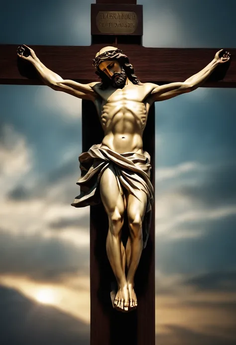 Jesus Cristo crucificado com olhar de sofrimento, imagem realista em 4k