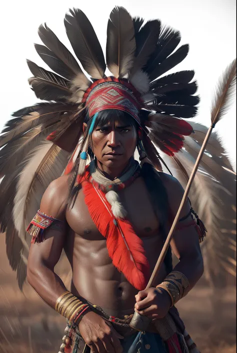 Create the image of the dramatic lighting of the American Indians, digital art trending on Artstation 8k HD high definition detailed realistic, circunstanciado, textura da pele, hiper detalhado, textura de pele realista, armadura, melhor qualidade, ultra h...