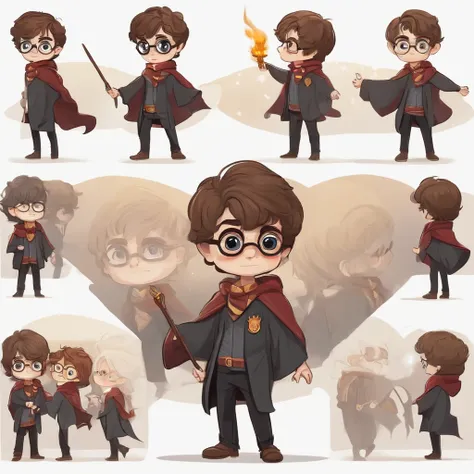 Harry Potter, Chibi, (cute little:1.1), Standing, incredibly fine illustrations, hight resolution, Flat Avatar, white backgrounid