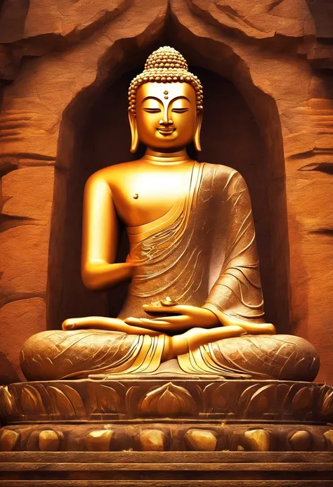 BUDDHA STATUE, stone, Texture, Tall, Majestic, The background is illuminated by sunlight