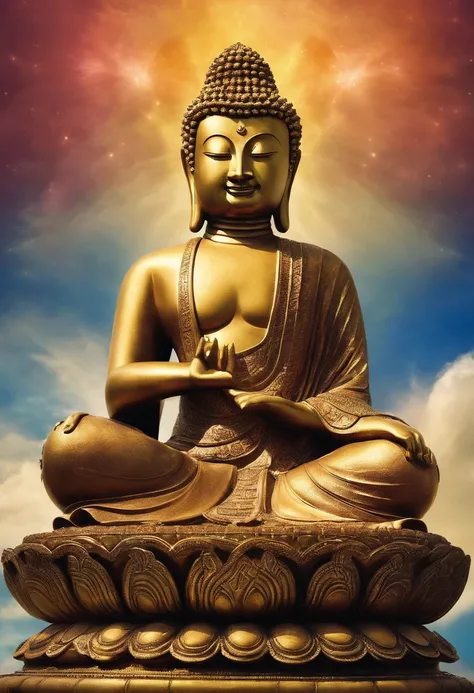 BUDDHA STATUE, stone, Texture, Tall, Majestic, The background is illuminated by sunlight